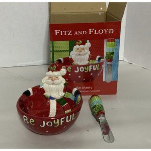 Fitz and Floyd Be Merry Santa Dip Bowl with Spreader 2012